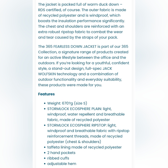 NWT Jack Wolfskin Men's 365 Fearless Down Puffer Jacket - Picture 13 of 14